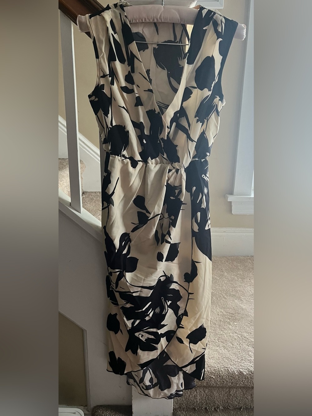 Black & white floral wrap dress